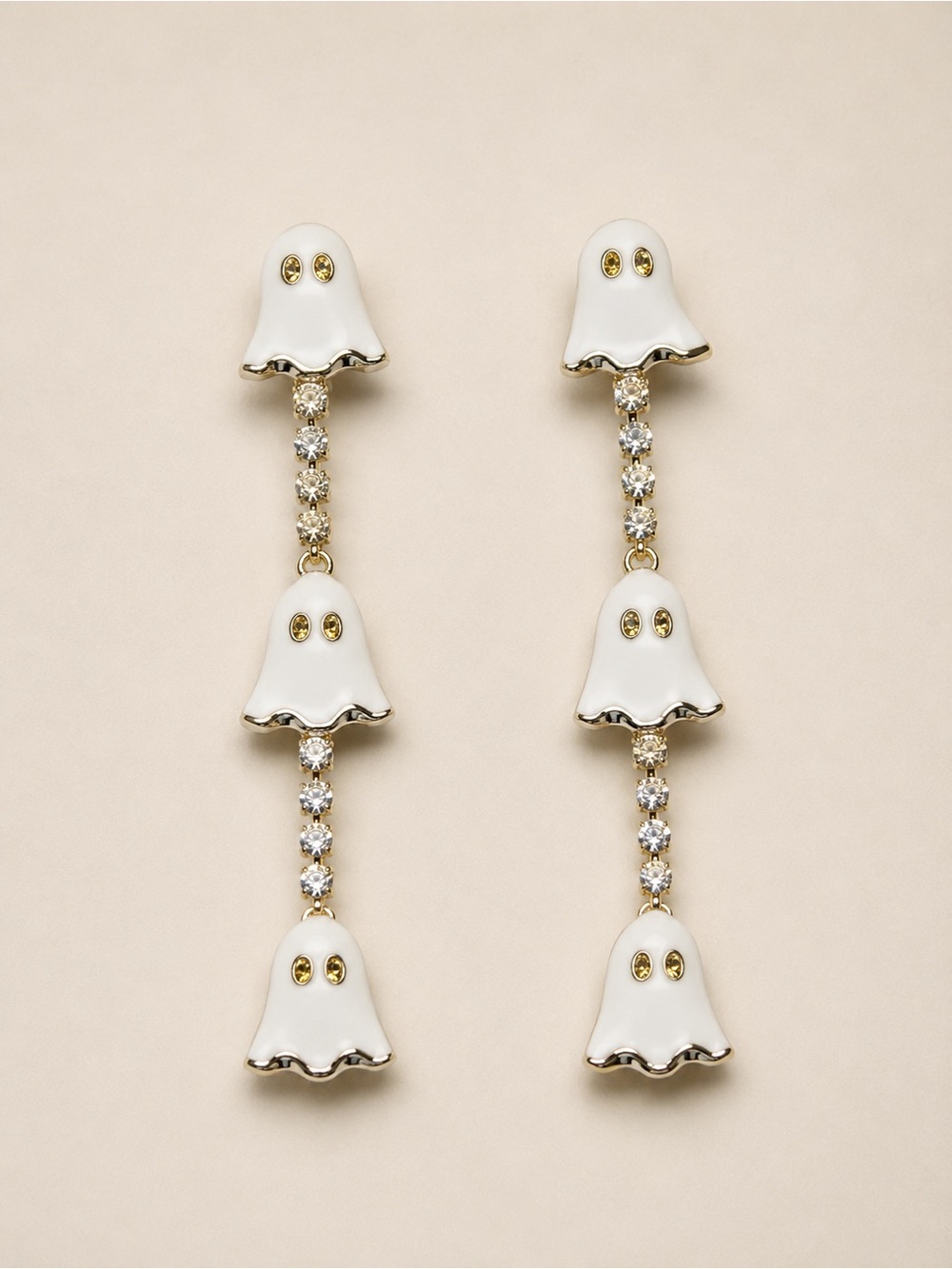 Gold & White Ghost Drop Earrings